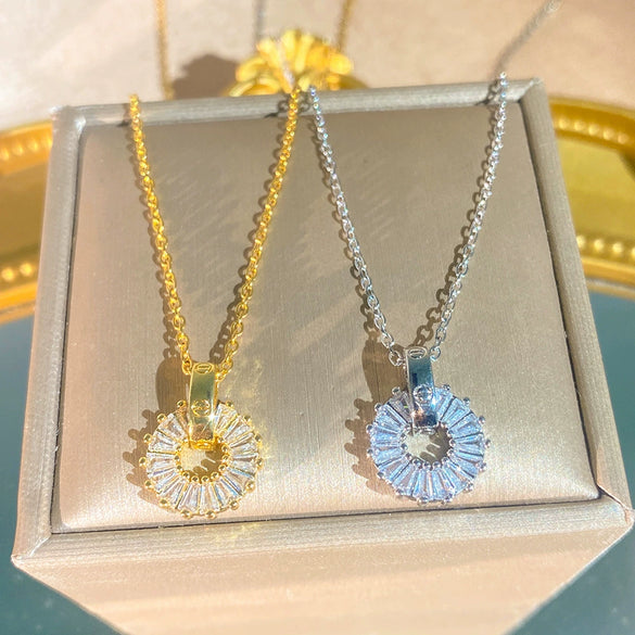 Wholesale Minimalist Geometric Doublering Titanium Steel And Copper Inlaid With Zircon Necklace For Women Light Luxury Style