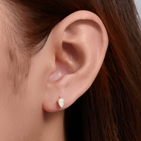 Wholesale Minimalist Geometric Drop Shape S925 Silver Opal Inlaid Earrings For Women