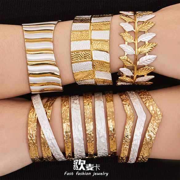 Wholesale Minimalist Geometric Enamel Oil Drip Open Bracelet Set Stainless Steel 18K Gold Plated Accessories