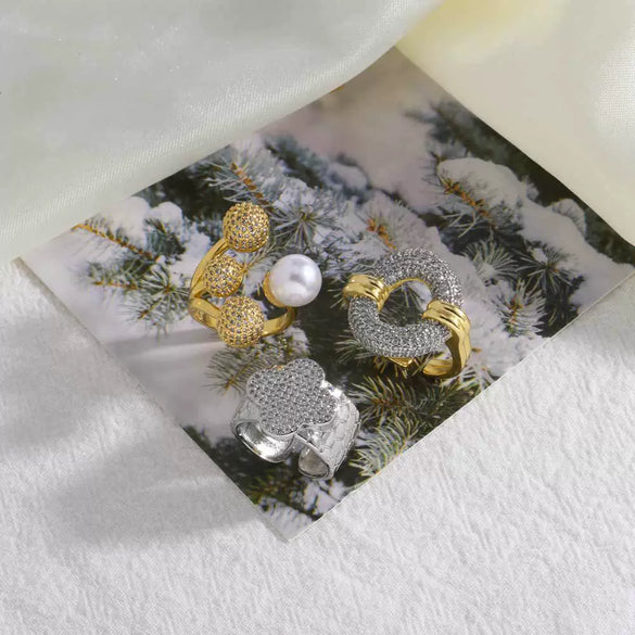 Wholesale Minimalist Geometric Four Leaf Clover Opening Ring For Women Copper 18K Gold Plated