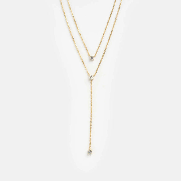 Wholesale Minimalist Geometric Gold Plated Copper Necklace With Birthstone Zircon And Double Chain For Unisex