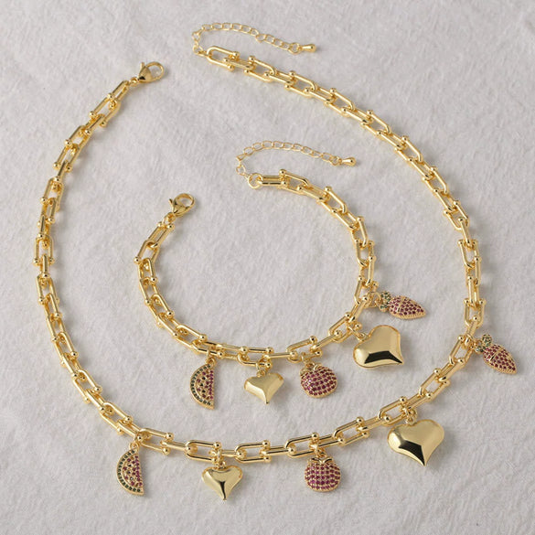 Wholesale Minimalist Geometric Heart Pendant Goldplated Copper Necklace For Women