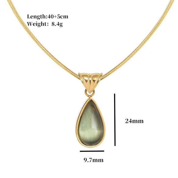 Wholesale Minimalist Geometric Natural Stone Stainless Steel And Titanium Steel Necklace With Chopin Chain Electroplated In 14K True Gold Color Preservation For Unisex