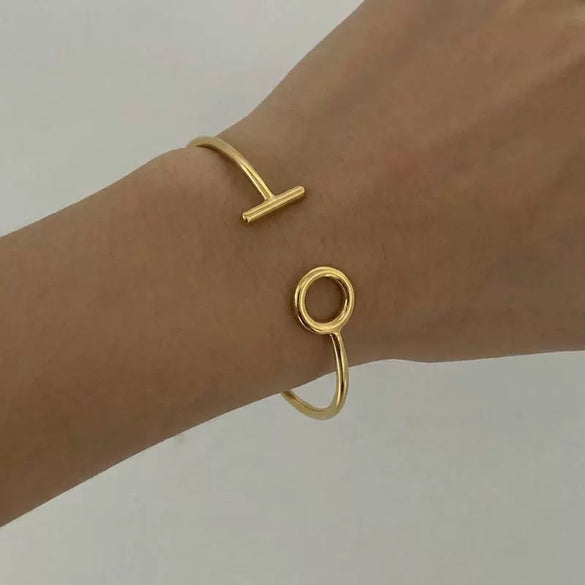Wholesale Minimalist Geometric Open Bracelet Stainless Steel 18K Gold Vacuum Plated Jewelry