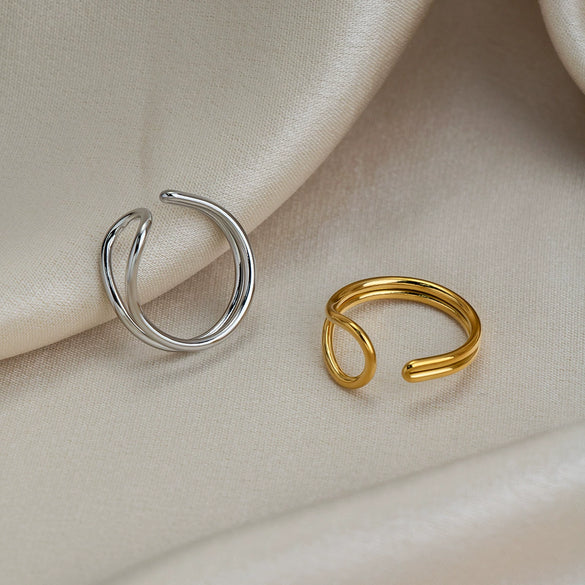 Wholesale Minimalist Geometric Open Ring Stainless Steel 18K Gold Vacuum Plated Unisex Women Jewelry