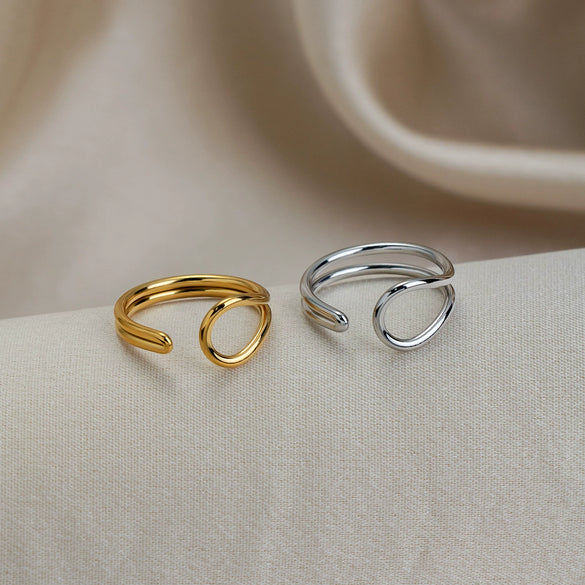 Wholesale Minimalist Geometric Open Ring Stainless Steel 18K Gold Vacuum Plated Unisex Women Jewelry