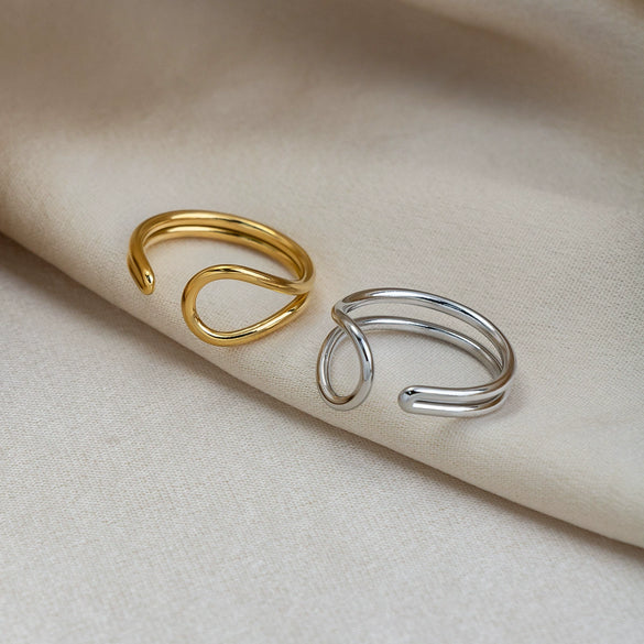 Wholesale Minimalist Geometric Open Ring Stainless Steel 18K Gold Vacuum Plated Unisex Women Jewelry