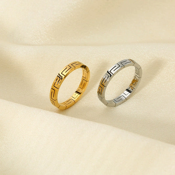 Wholesale Minimalist Geometric Pattern Electroplated Stainless Steel Ring For Women