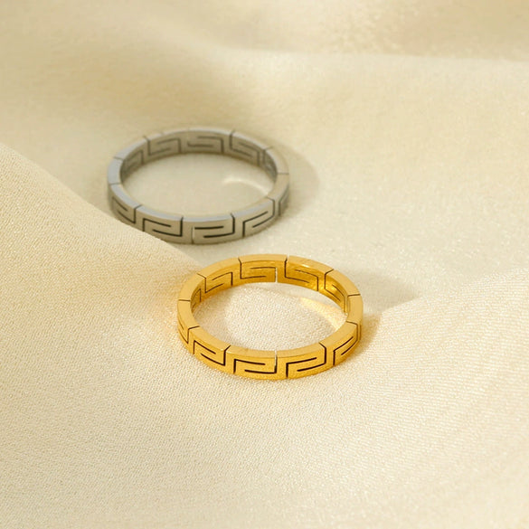 Wholesale Minimalist Geometric Pattern Electroplated Stainless Steel Ring For Women