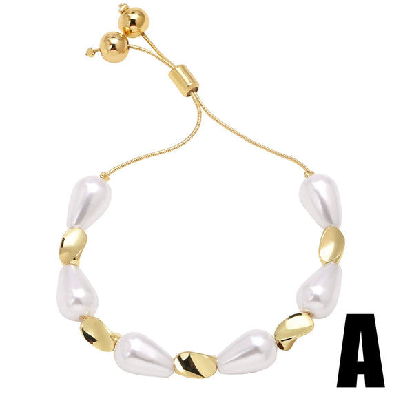 Wholesale Minimalist Geometric Pearl Bracelet Copper 18K Gold Plated