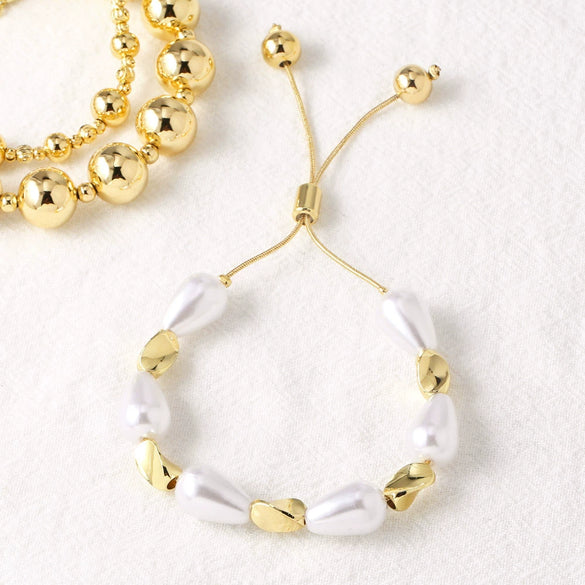 Wholesale Minimalist Geometric Pearl Bracelet Copper 18K Gold Plated