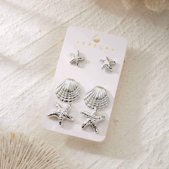Wholesale Minimalist Geometric Plastic And Steel Electroplated Earrings Set For Women