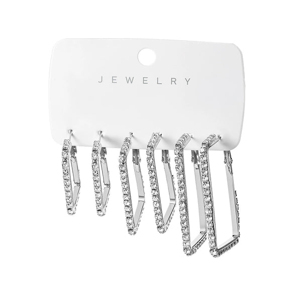 Wholesale Minimalist Geometric Rectangular Hoop Earring Set For Women Copper Electroplated