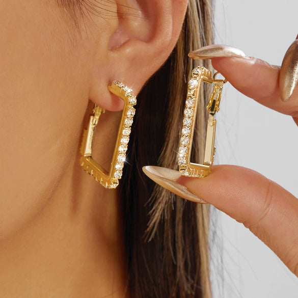 Wholesale Minimalist Geometric Rectangular Hoop Earring Set For Women Copper Electroplated
