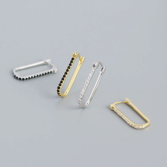 Wholesale Minimalist Geometric Rectangular S925 Sterling Silver Electroplated Ear Buckle Earrings For Women