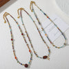 Wholesale Minimalist Geometric Red Agate Blue Pine Czech Beads Gold Sand Stone Stainless Steel Electroplating Clavicle Chain Necklace