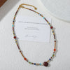 Wholesale Minimalist Geometric Red Agate Blue Pine Czech Beads Gold Sand Stone Stainless Steel Electroplating Clavicle Chain Necklace