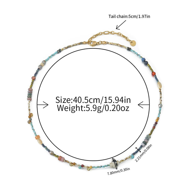 Wholesale Minimalist Geometric Red Agate Blue Pine Czech Beads Gold Sand Stone Stainless Steel Electroplating Clavicle Chain Necklace