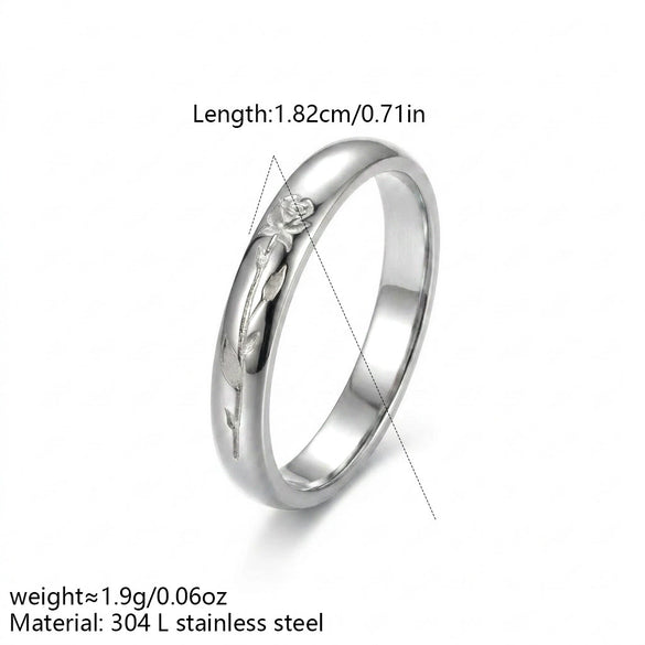 Wholesale Minimalist Geometric Rose Embossed Titanium Steel Electroplated Ring For Women