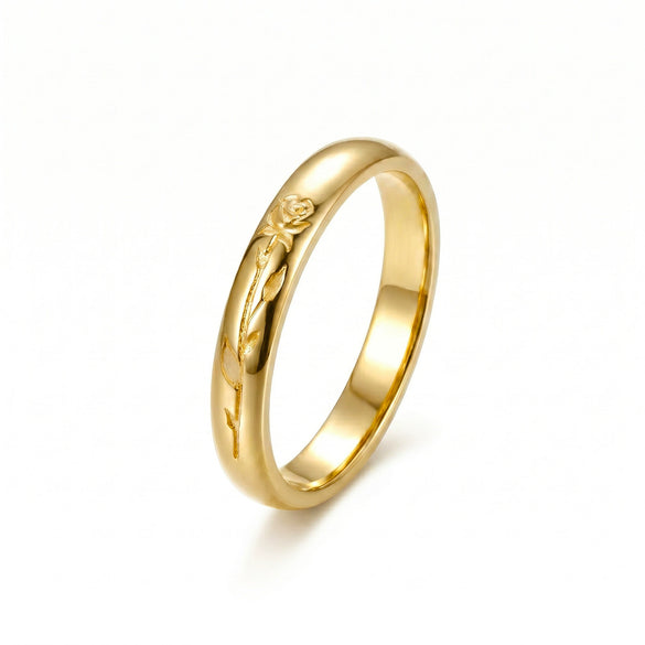 Wholesale Minimalist Geometric Rose Embossed Titanium Steel Electroplated Ring For Women