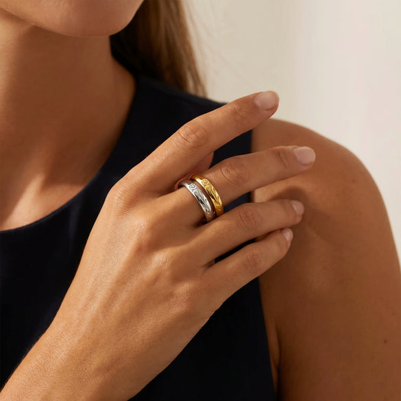Wholesale Minimalist Geometric Rose Embossed Titanium Steel Electroplated Ring For Women