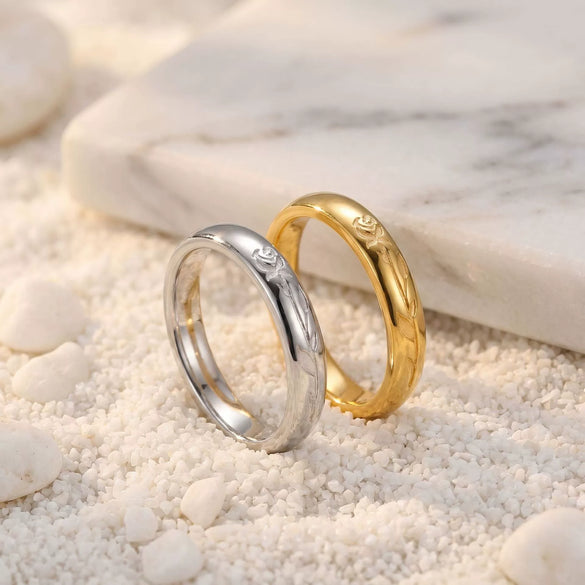 Wholesale Minimalist Geometric Rose Embossed Titanium Steel Electroplated Ring For Women