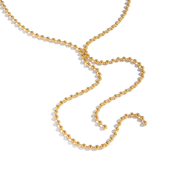 Wholesale Minimalist Geometric Round Bead Tassel Sweater Necklace For Women Stainless Steel 18K Real Gold Plated By Pvd Furnace Vacuum