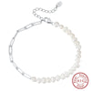 Wholesale Minimalist Geometric S925 Silver Natural Freshwater Pearl Bracelet With Electroplating And Metal Chain