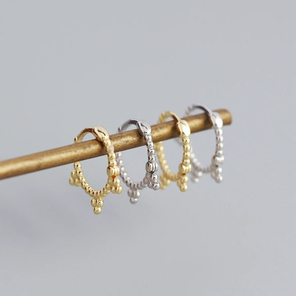 Wholesale Minimalist Geometric S925 Silver Small Round Bead Ear Buckle Earrings With Electroplating