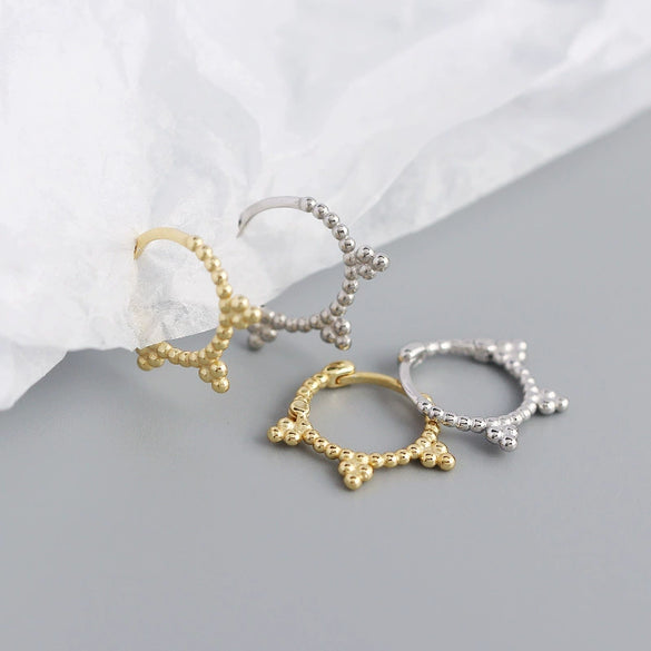 Wholesale Minimalist Geometric S925 Silver Small Round Bead Ear Buckle Earrings With Electroplating