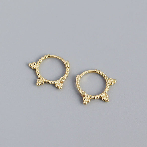 Wholesale Minimalist Geometric S925 Silver Small Round Bead Ear Buckle Earrings With Electroplating