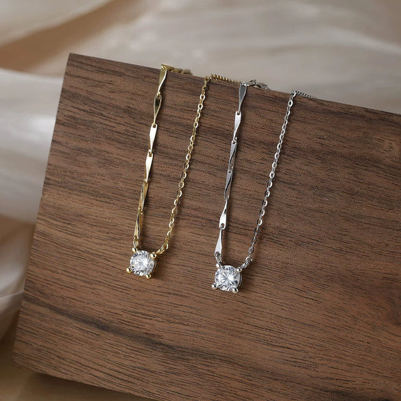 Wholesale Minimalist Geometric S925 Sterling Silver Necklace With Zircon Pendant For Women