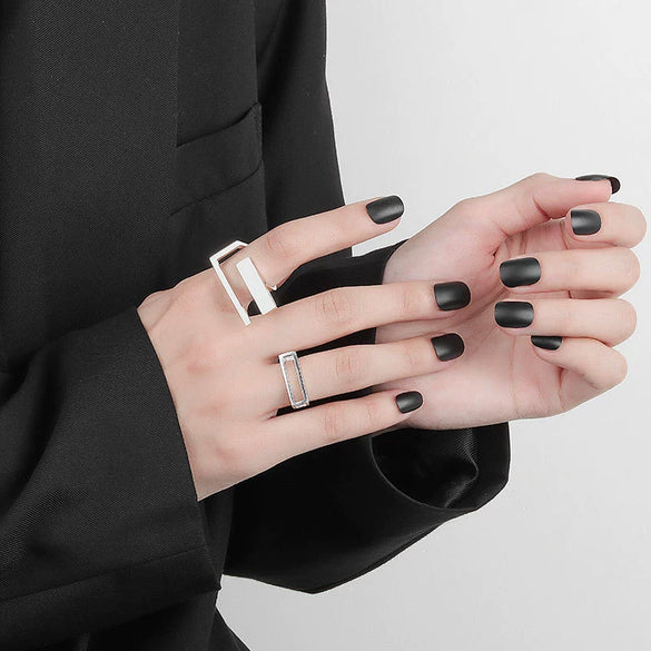 Wholesale Minimalist Geometric Square Hollow Opening Copper Ring For Women With Electroplating