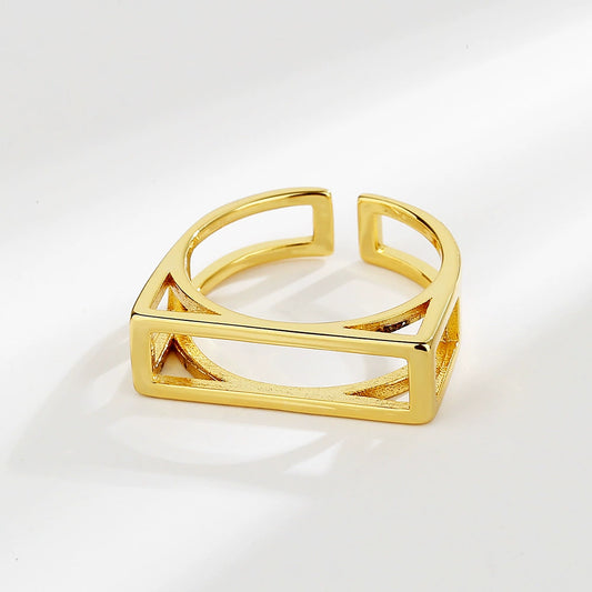 Wholesale Minimalist Geometric Square Hollow Opening Copper Ring For Women With Electroplating