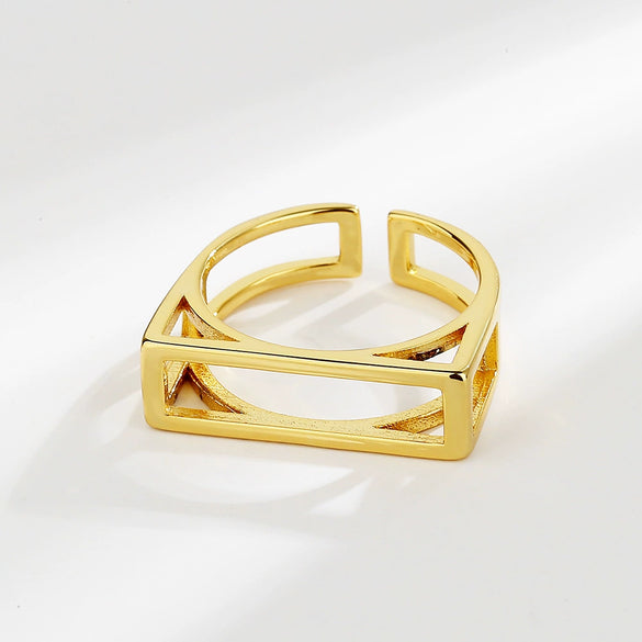 Wholesale Minimalist Geometric Square Hollow Opening Copper Ring For Women With Electroplating