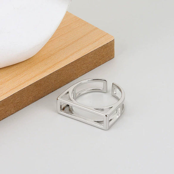 Wholesale Minimalist Geometric Square Hollow Opening Copper Ring For Women With Electroplating