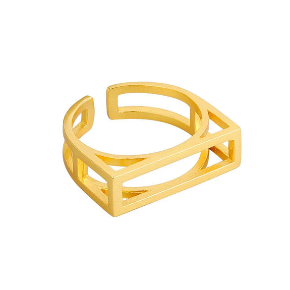Wholesale Minimalist Geometric Square Hollow Opening Copper Ring For Women With Electroplating