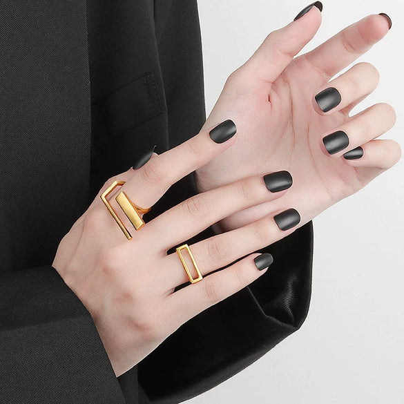 Wholesale Minimalist Geometric Square Hollow Opening Copper Ring For Women With Electroplating