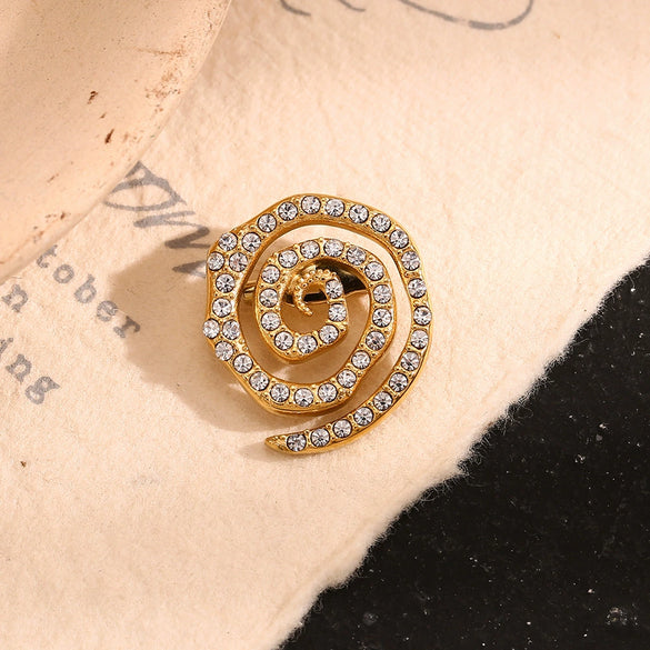 Wholesale Minimalist Geometric Stainless Steel Electroplated 18K Gold Micro Inlaid White Diamond Women's Chest Ornament Brooch