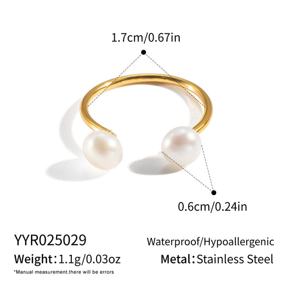 Wholesale Minimalist Geometric Stainless Steel Freshwater Pearl Open Ring With Vacuum Real Gold Plating In Pvd Furnace For Women