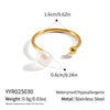 Wholesale Minimalist Geometric Stainless Steel Freshwater Pearl Open Ring With Vacuum Real Gold Plating In Pvd Furnace For Women