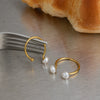 Wholesale Minimalist Geometric Stainless Steel Freshwater Pearl Open Ring With Vacuum Real Gold Plating In Pvd Furnace For Women