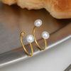 Wholesale Minimalist Geometric Stainless Steel Freshwater Pearl Open Ring With Vacuum Real Gold Plating In Pvd Furnace For Women
