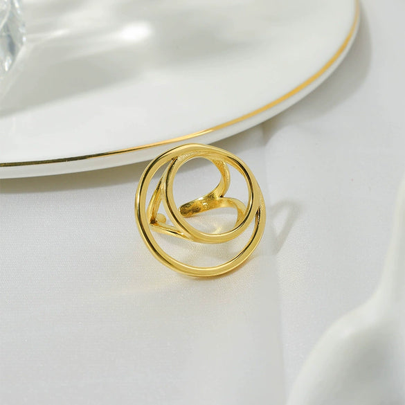 Wholesale Minimalist Geometric Stainless Steel Goldplated Ring