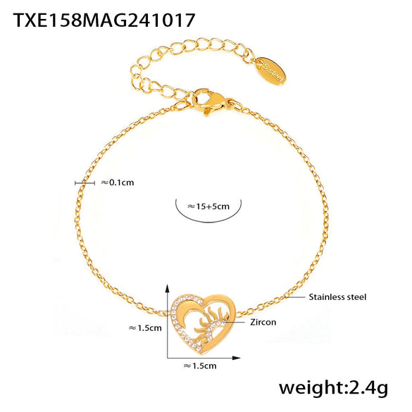 Wholesale Minimalist Geometric Stainless Steel Heartshaped Zircon Pendant Necklace And Bracelet Jewelry For Women With Electroplating