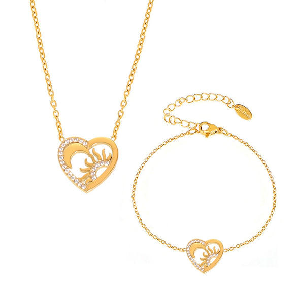 Wholesale Minimalist Geometric Stainless Steel Heartshaped Zircon Pendant Necklace And Bracelet Jewelry For Women With Electroplating