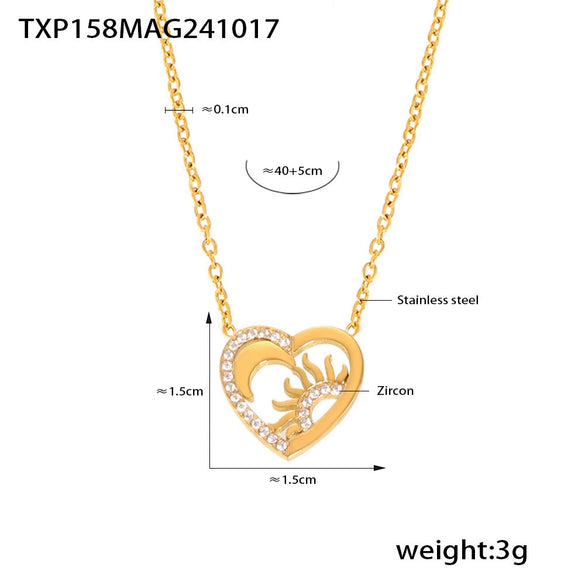 Wholesale Minimalist Geometric Stainless Steel Heartshaped Zircon Pendant Necklace And Bracelet Jewelry For Women With Electroplating
