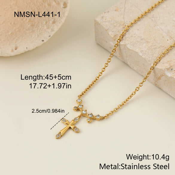 Wholesale Minimalist Geometric Stainless Steel 18K Gold Electroplated Cross Pendant Necklace For Women