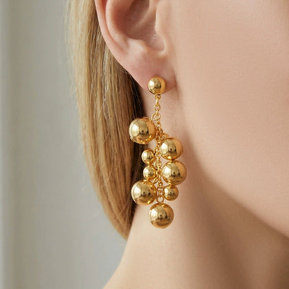 Wholesale Minimalist Geometric Stainless Steel 18K Gold Plated Round Bead Tassel Earrings For Women