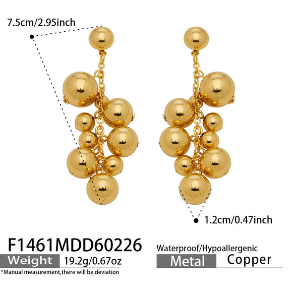 Wholesale Minimalist Geometric Stainless Steel 18K Gold Plated Round Bead Tassel Earrings For Women